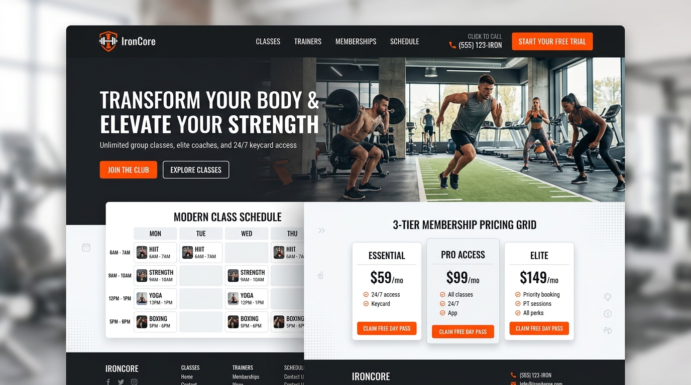 IronCore Athletic Club - Gym & Fitness Website Concept